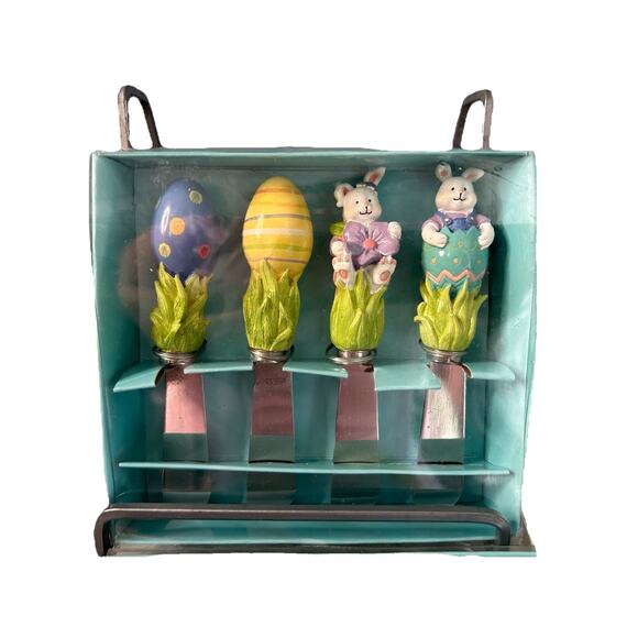 (2) New Blossoms & Blooms Spreaders Easter Ceramic 2 Sets of 4 Rabbit Bunny NIB - Picture 2 of 7